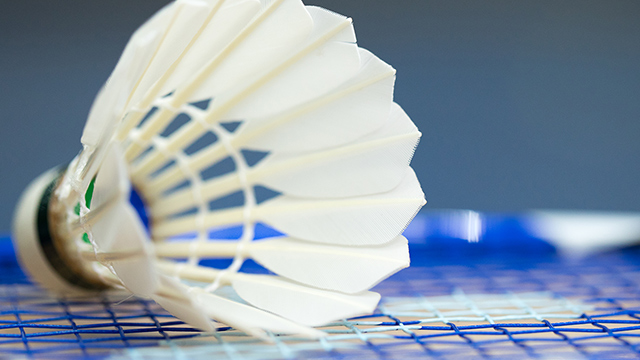 Foto: Nahaufnahme liegender Badmintonschläger mit Federball